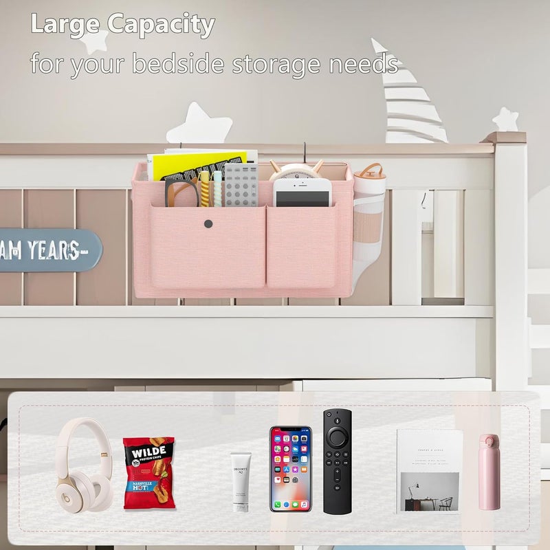 Edudif Bedside Caddy Bedside Organizer with Fixed Straps & Water Bottle Holder, Bunk Bed Caddy ideal for Home, Dorm, Hospital, Crib, Versatile Bedside Storage Solution (Pink) - Image 5